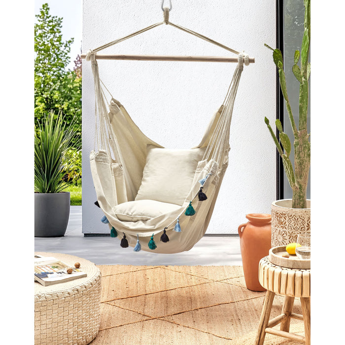 Beliani - VARENA - Hangstoel - Beige|Blauw - Katoen