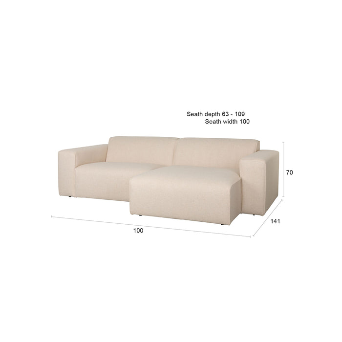 Zuiver Sofa Milka 3-zitsbank Chaise longue Rechts Zand - Crème