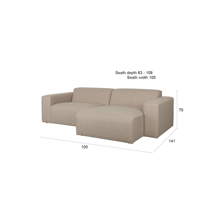 Zuiver Sofa Milka 3-zitsbank Chaise longue Rechts Cappuccino - Beige