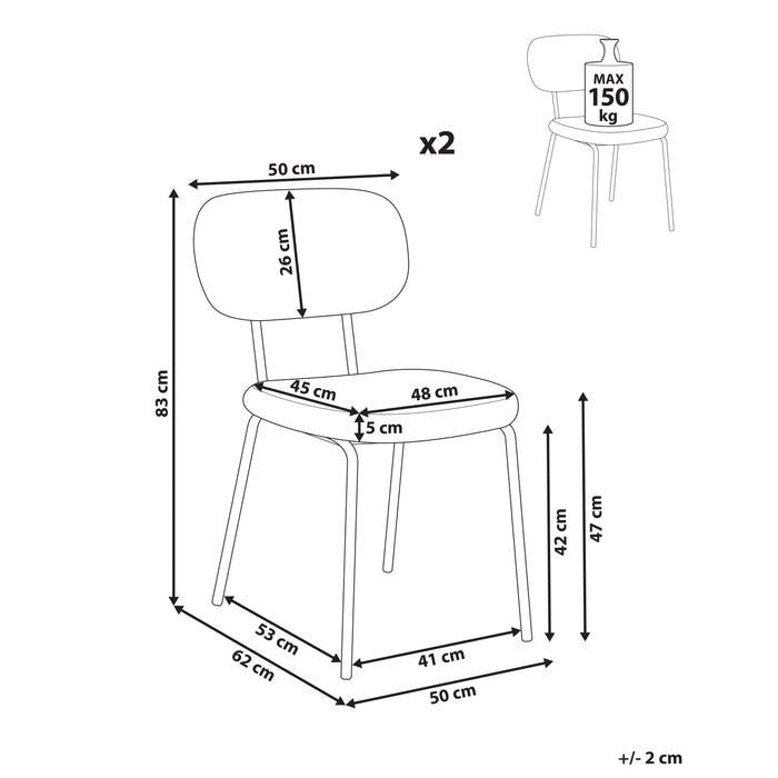 Beliani - ADAIR - Eetkamerstoel set van 2 - Beige - Bouclé