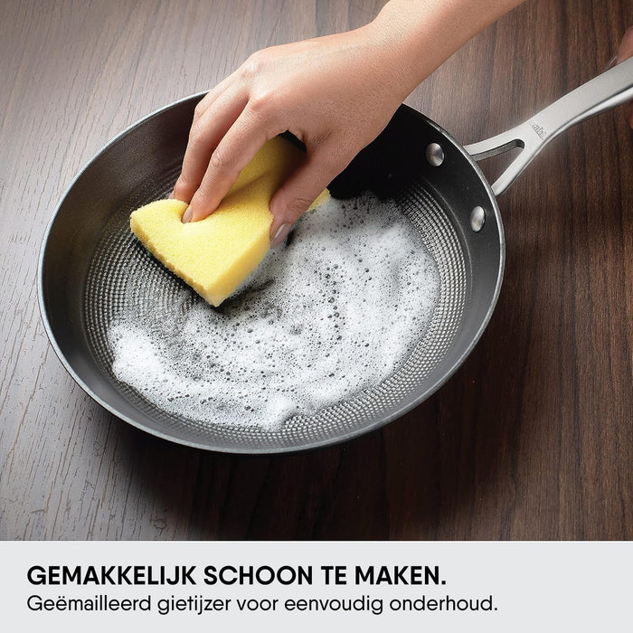 Sola Pannenset Juvia + Stahl Cookware koekenpannenset Gietijzer Lichtgewicht - ø 24 en 28 cm - 4 Delig