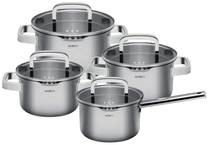 Sola Pannenset Juvia + Stahl Cookware koekenpannenset Gietijzer Lichtgewicht - ø 24 en 28 cm - 4 Delig