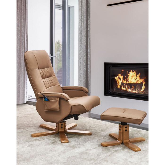 Beliani-RELAXPRO-Relaxfauteuil met voetenbank-Lichtbruin-Kunstleer