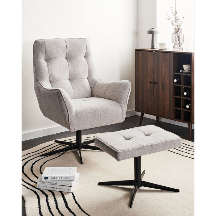 Beliani - MOLLE - Fauteuil met voetenbank - Lichtbeige - Polyester