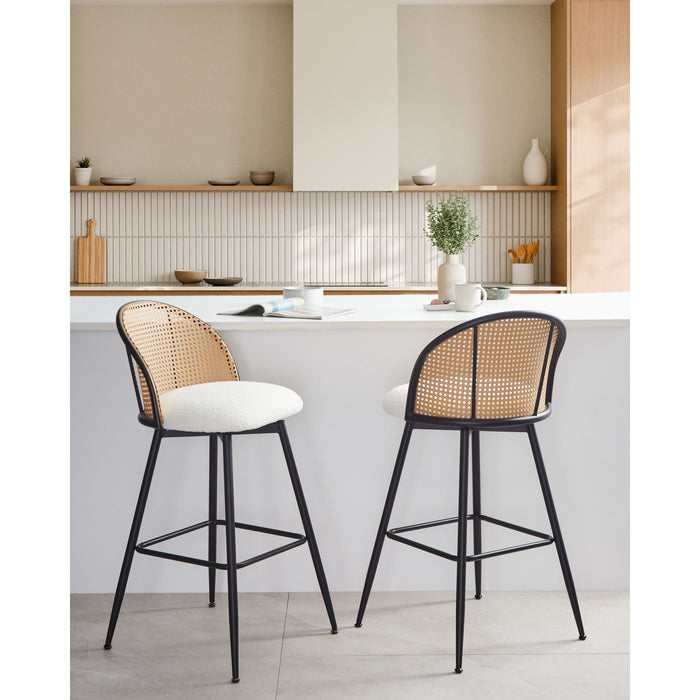 Beliani - NATHAN - Barkruk set van 2 - Off-white - 99 cm - Bouclé