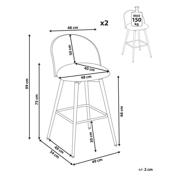 Beliani - NATHAN - Barkruk set van 2 - Off-white - 99 cm - Bouclé