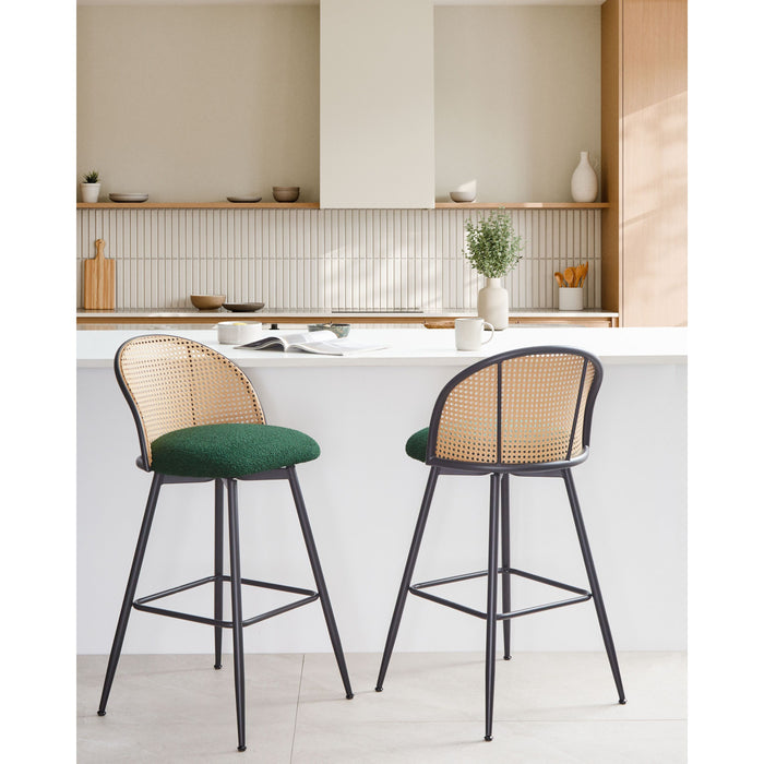 Beliani - NATHAN - Barkruk set van 2 - Groen - 99 cm - Bouclé