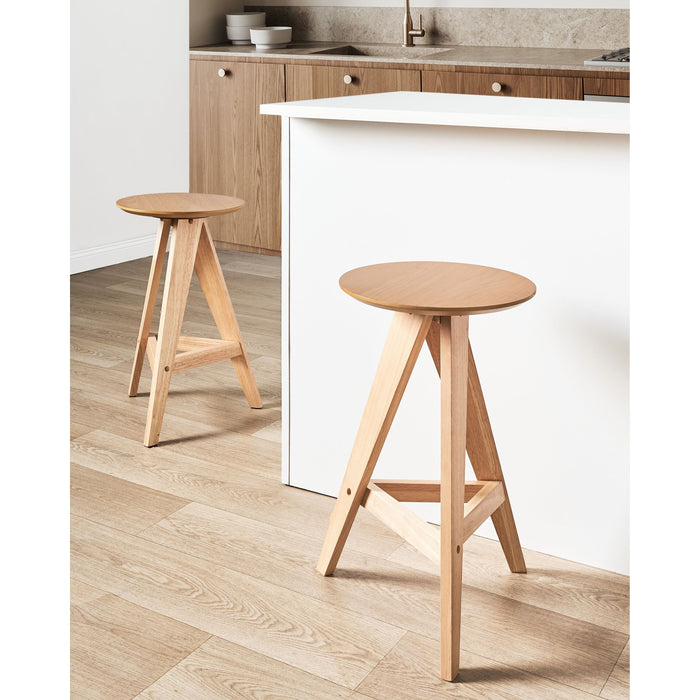 Beliani - AROMA - Barkruk set van 2 - Lichtbruin - Rubberhout