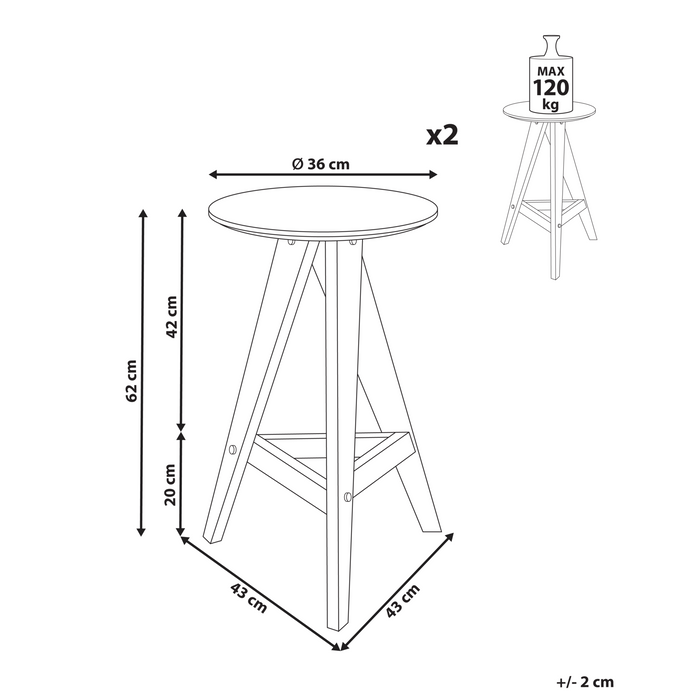 Beliani - AROMA - Barkruk set van 2 - Lichtbruin - Rubberhout