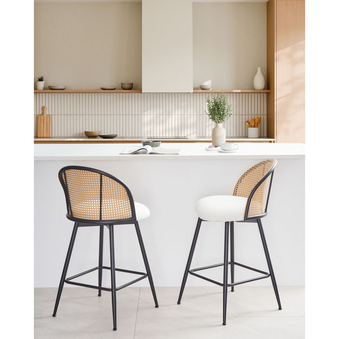 Beliani - NATHAN - Barkruk set van 2 - Off-white - 91 cm - Bouclé