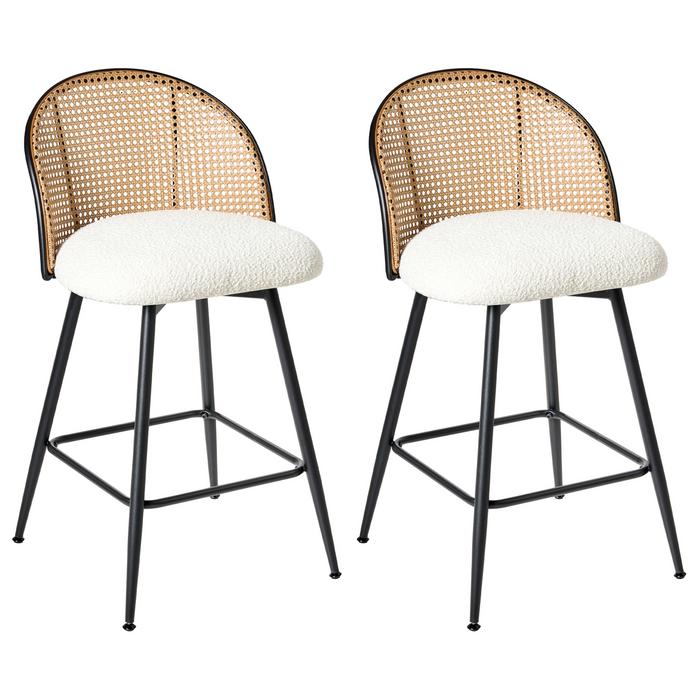 Beliani - NATHAN - Barkruk set van 2 - Off-white - 91 cm - Bouclé