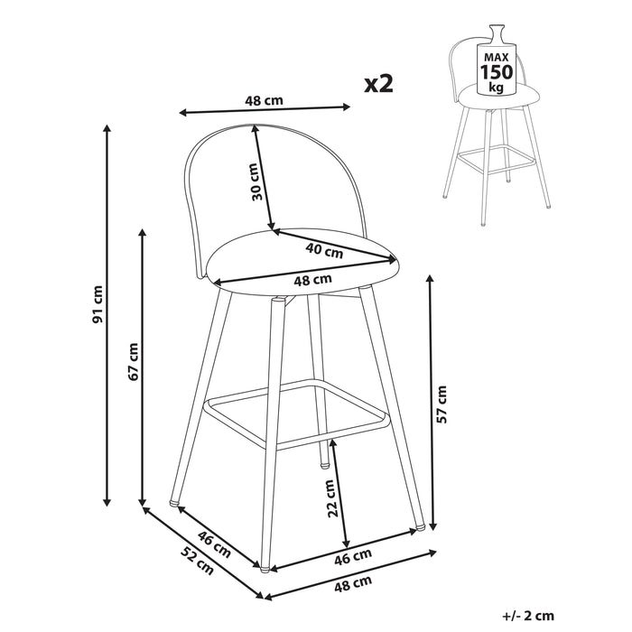 Beliani - NATHAN - Barkruk set van 2 - Off-white - 91 cm - Bouclé