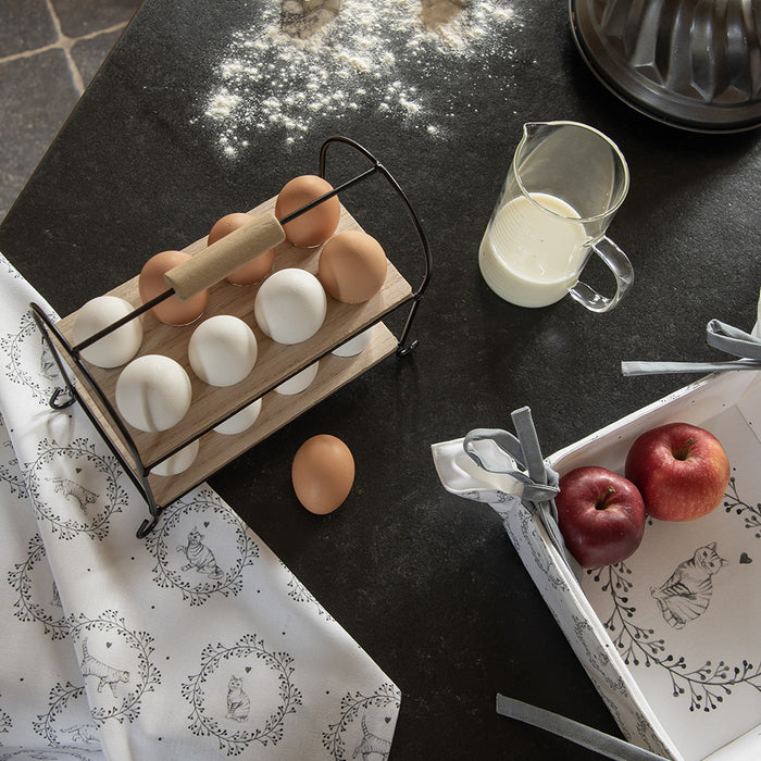 Clayre & Eef Theedoek 50x70 cm Wit Grijs Katoen Kat