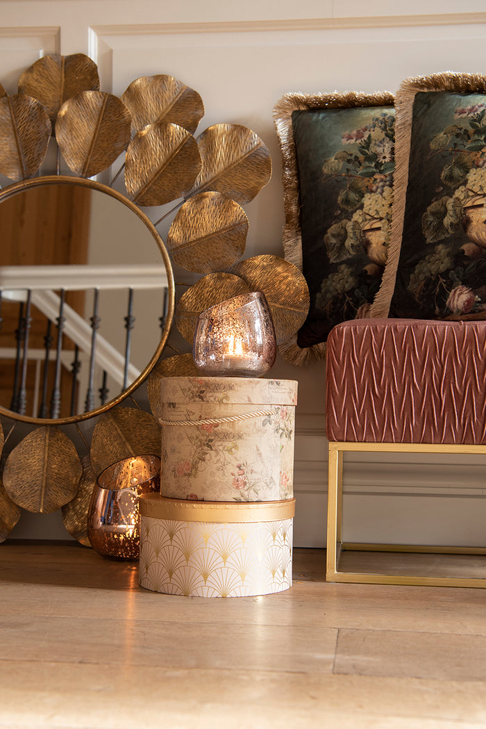 Clayre & Eef Hoedendoos Set van 3 Ø 23x20 cm Beige Roze Karton Bloemen