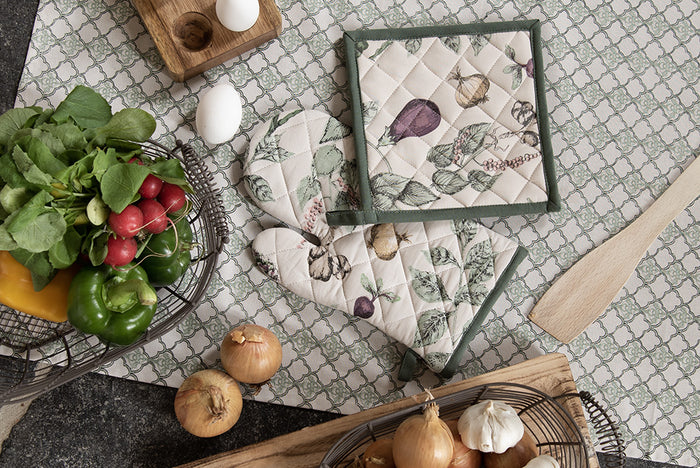 Clayre & Eef Pannenlap 20x20 cm Beige Groen Katoen Groenten