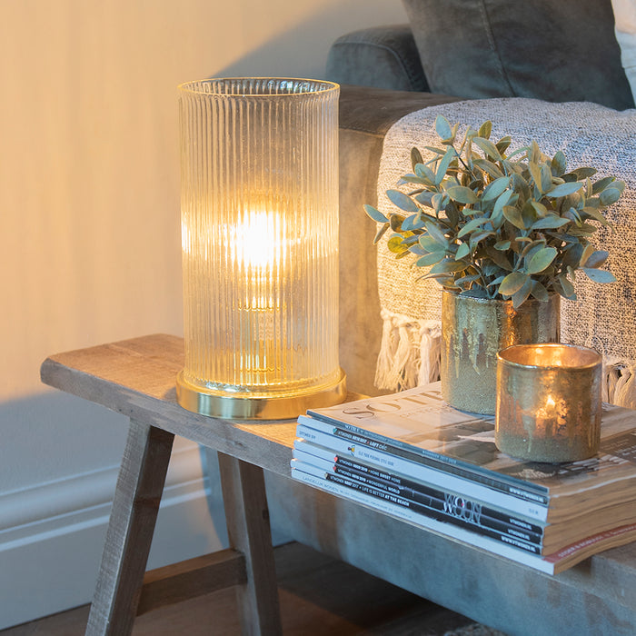 Clayre & Eef Theelichthouder Ø 10x10 cm Goudkleurig Bruin Glas