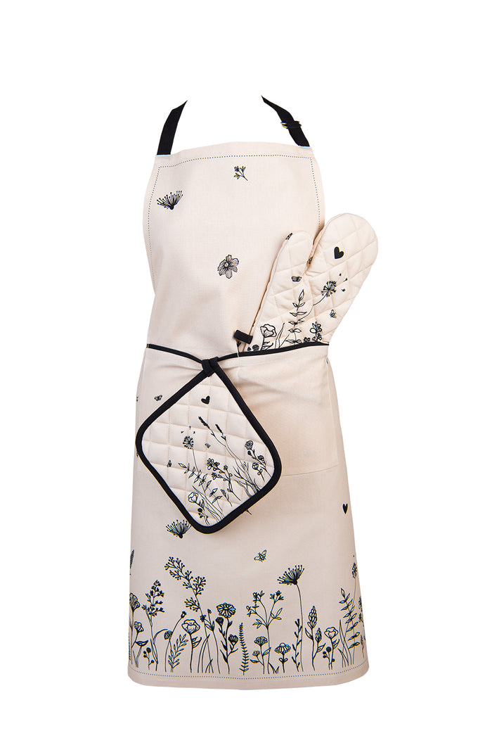 Clayre & Eef Pannenlap 20x20 cm Beige Zwart Katoen Bloemen