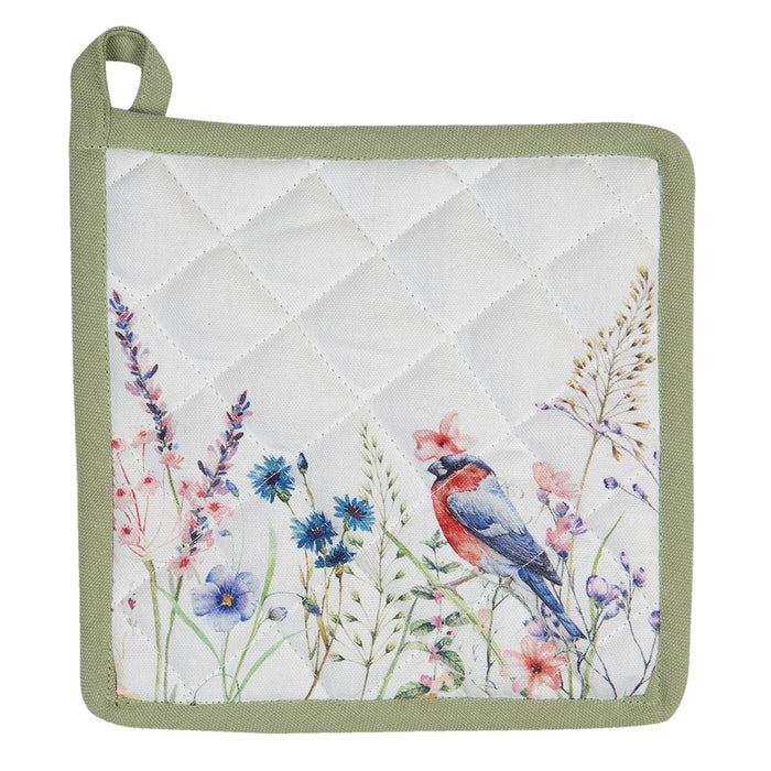 Clayre & Eef Pannenlap 20x20 cm Wit Groen Katoen Bloemen