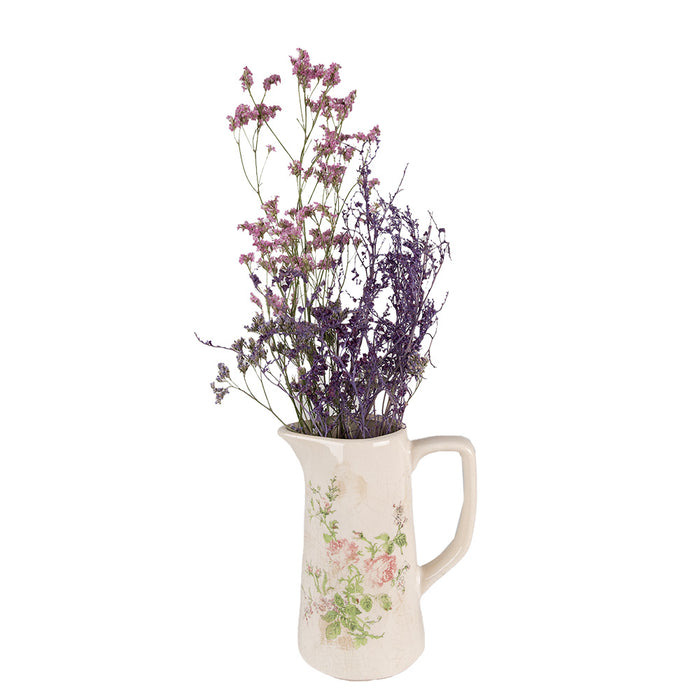 Clayre & Eef Decoratie Kan 15x10x19 cm Roze Beige Keramiek Bloemen