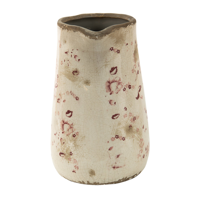 Clayre & Eef Decoratie Kan 1150 ml Roze Beige Keramiek Bloemen