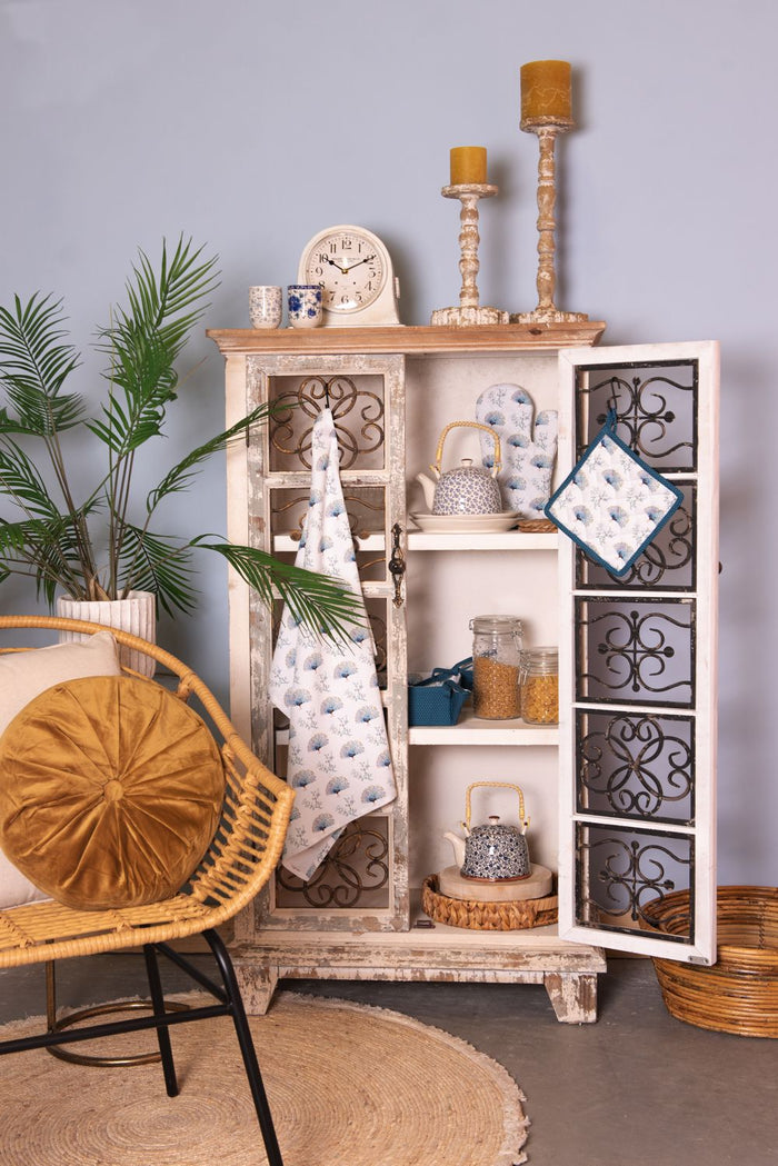 Clayre & Eef Theepot met Filter 700 ml Blauw Keramiek Bloemen