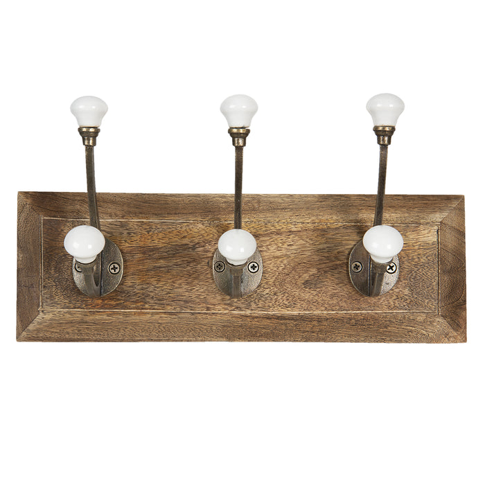 Clayre & Eef Wandkapstok 3 Haken 30x8x10 cm Bruin Wit Hout