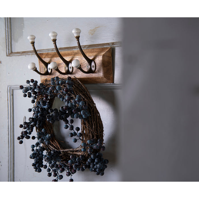 Clayre & Eef Wandkapstok 3 Haken 30x8x10 cm Bruin Wit Hout