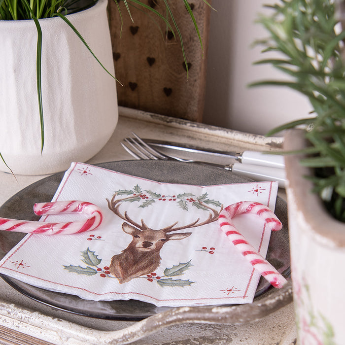 Clayre & Eef Servetten Papier Set van 20 33x33 cm (20) Wit Bruin