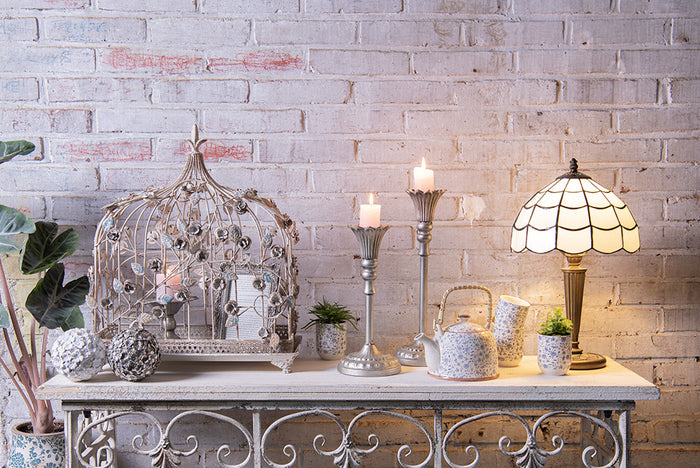 Clayre & Eef Vogelkooi Decoratie 42x21x50 cm Wit IJzer Bloemen