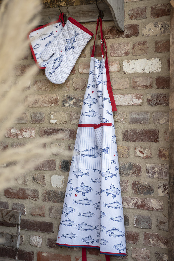 Clayre & Eef Tafelkleed 150x150 cm Wit Blauw Katoen Vissen