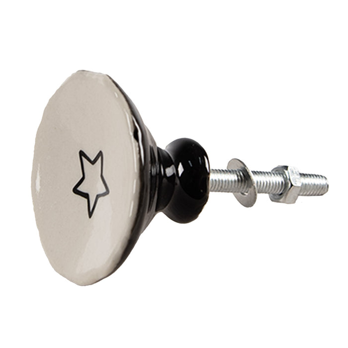 Clayre & Eef Deurknop Set van 4 Ø 4 cm Beige Keramiek Ster