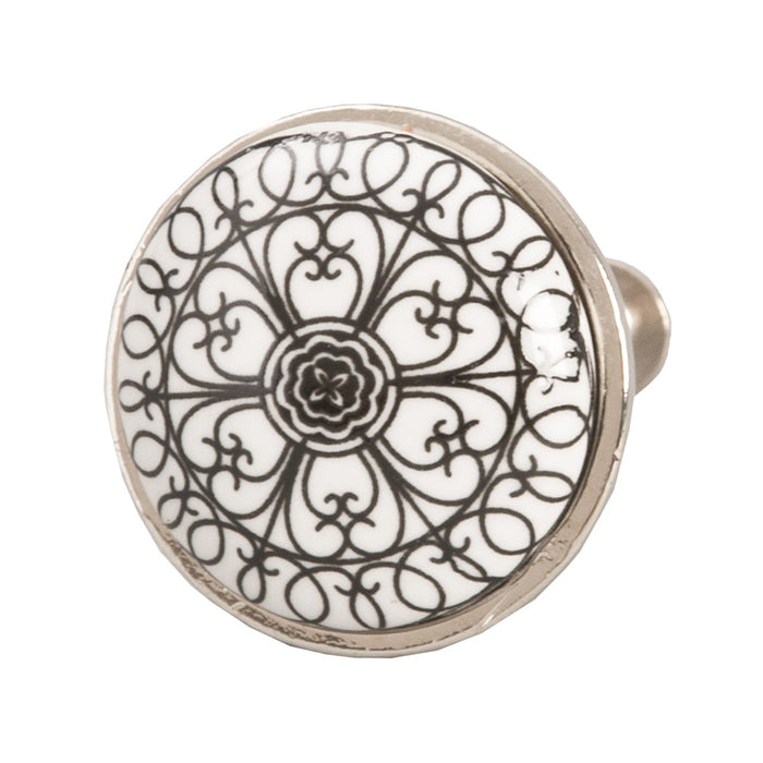 Clayre & Eef Deurknop Ø 3 cm Zwart Wit Keramiek