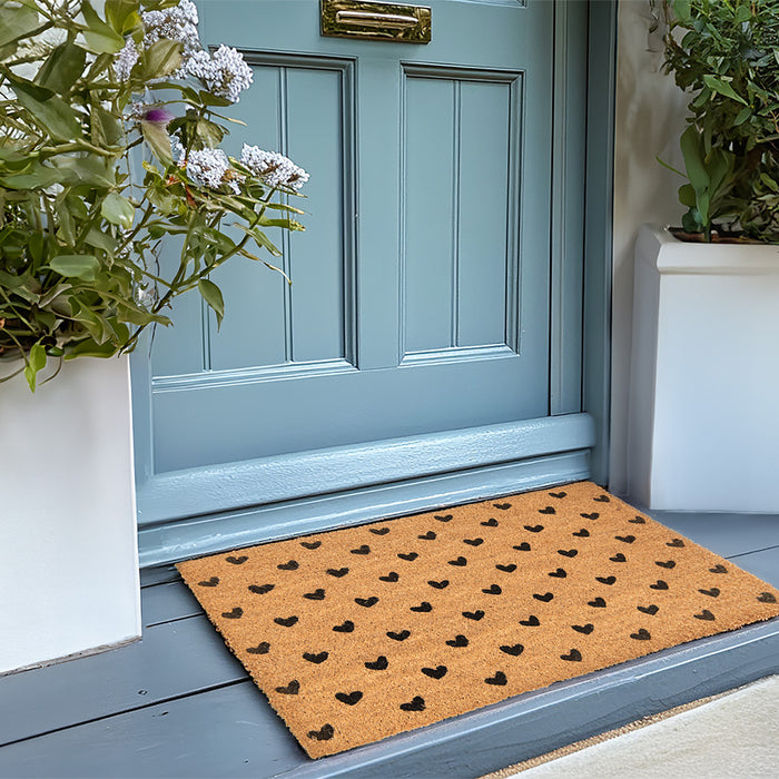 Clayre & Eef Deurmat 75x45 cm Bruin Zwart Kokos Harten