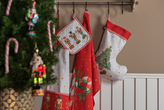 Clayre & Eef Pannenlap 20x20 cm Wit Rood Katoen Notenkrakers