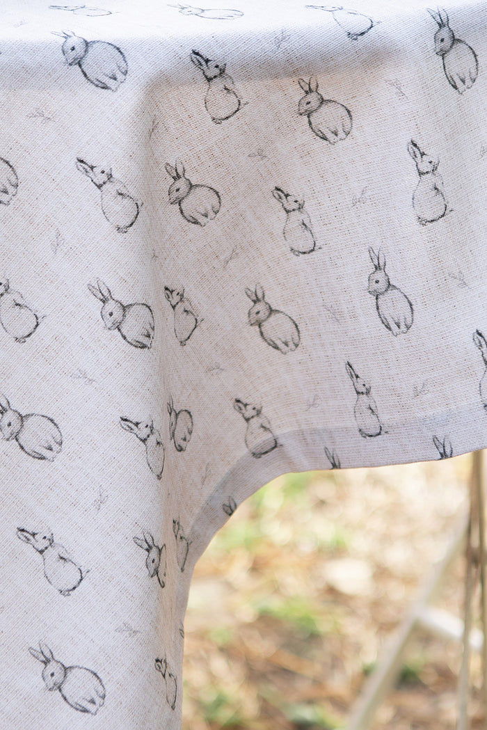 Clayre & Eef Theedoek 50x70 cm Beige Grijs Katoen Konijn