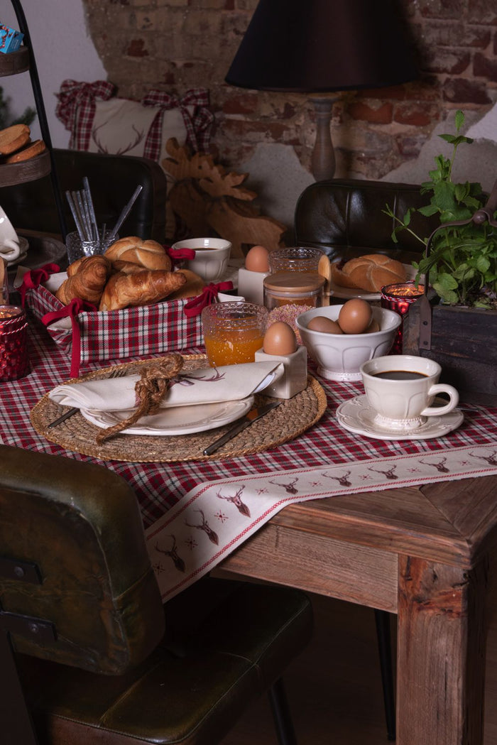 Clayre & Eef Broodmand 35x35x8 cm Rood Beige Katoen Ruit Hert