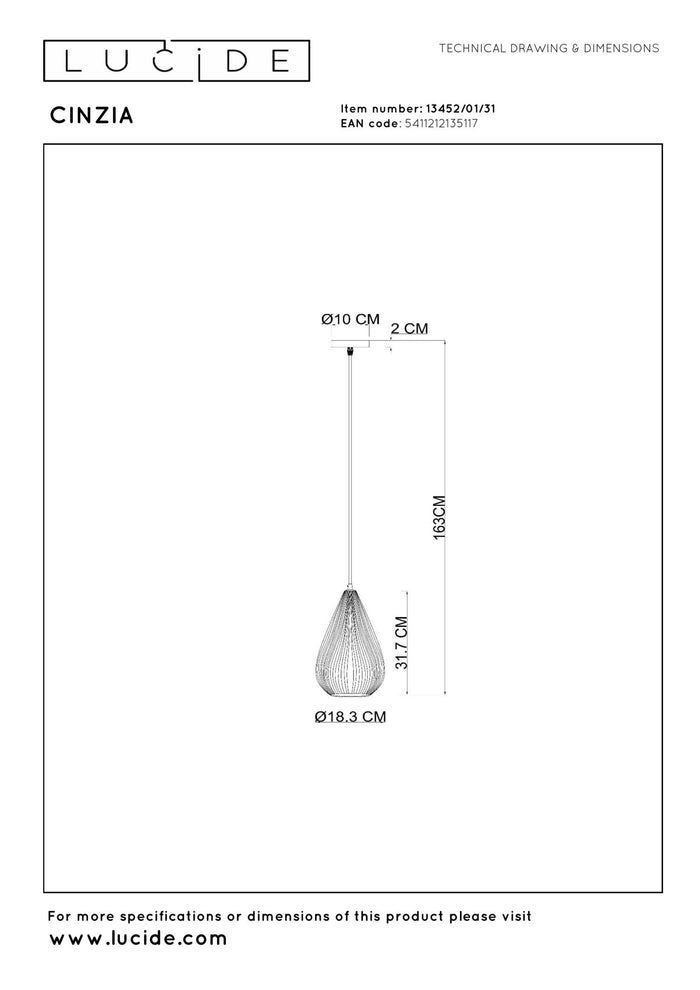 Lucide CINZIA Hanglamp - Wit