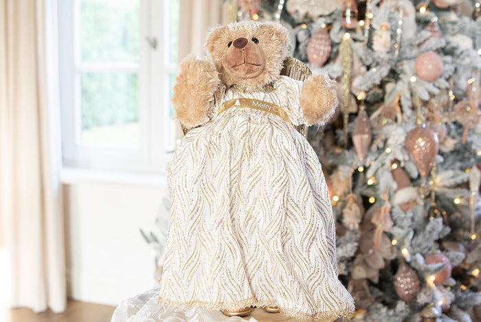 Clayre & Eef Kerstdecoratie Beer 40 cm Beige Goudkleurig Kunststof