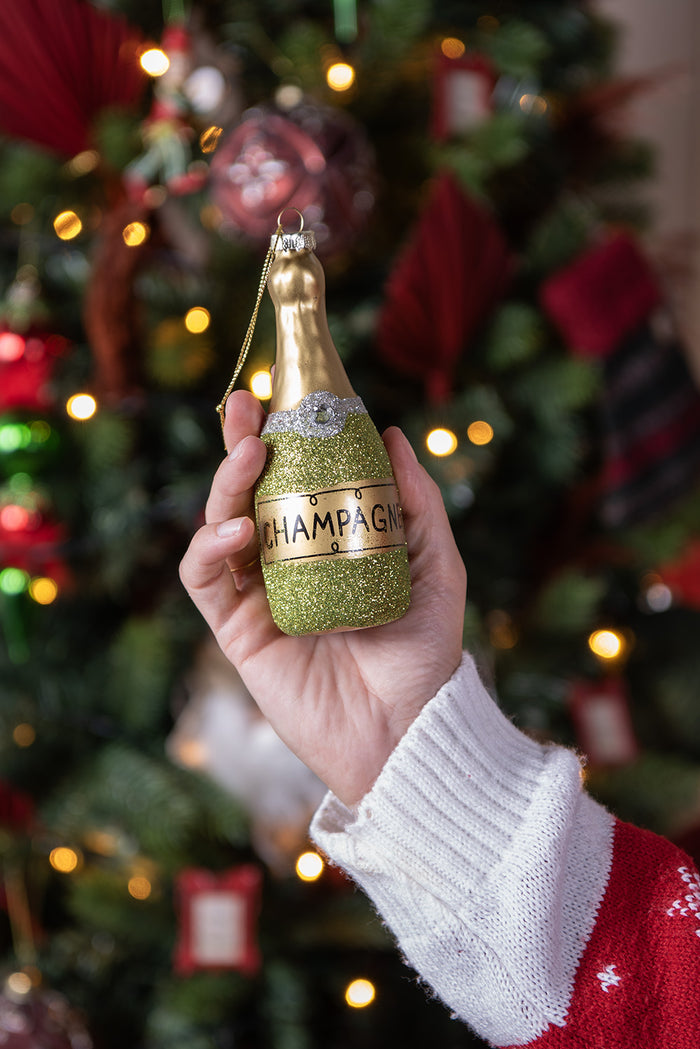 Clayre & Eef Kersthanger Fles 14 cm Groen Glas