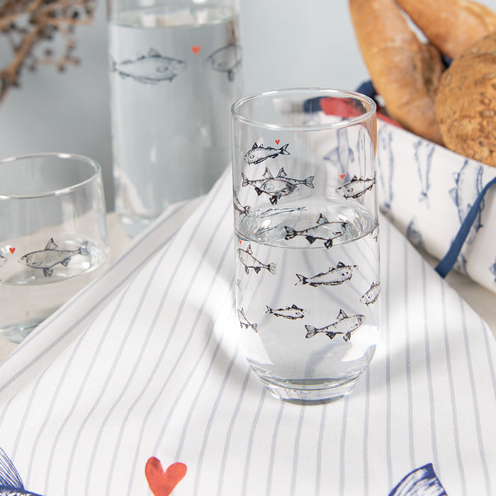 Clayre & Eef Waterglas Ø 7x14 cm | 380 ml Transparant Glas Vissen