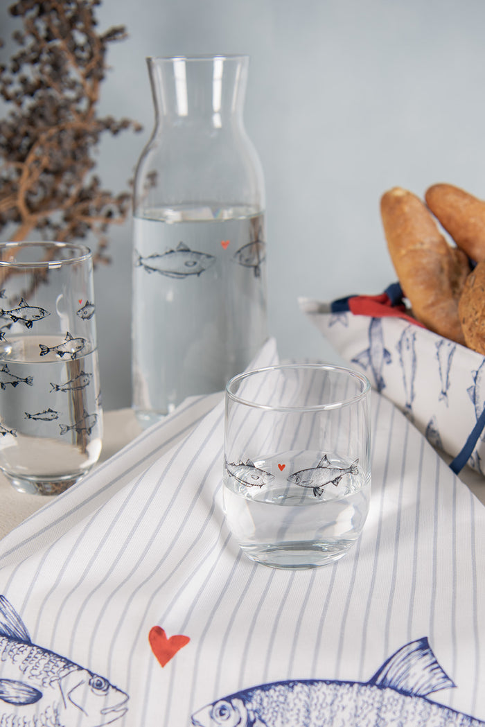 Clayre & Eef Waterglas Ø 7x14 cm | 380 ml Transparant Glas Vissen