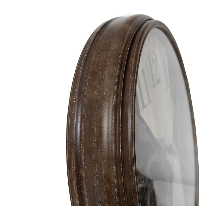 Clayre & Eef Wandklok Ø 76x10 cm Bruin Beige Kunststof Glas Muurklok