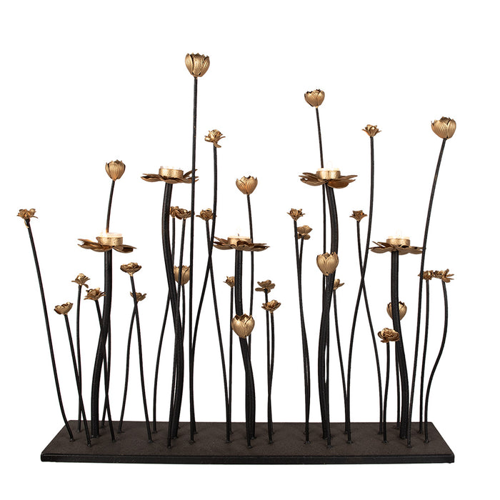 Clayre & Eef Kandelaar 69x15x66 cm Zwart Goudkleurig Metaal Bloemen