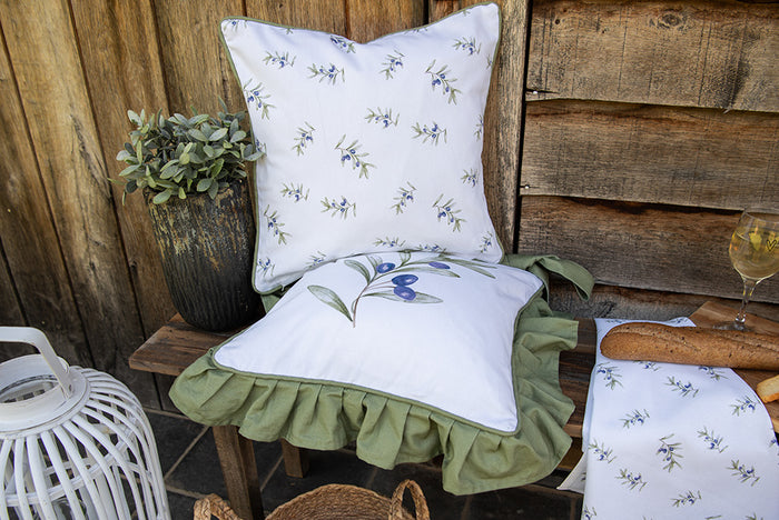 Clayre & Eef Placemats Set van 6 48x33 cm Wit Katoen Olijven