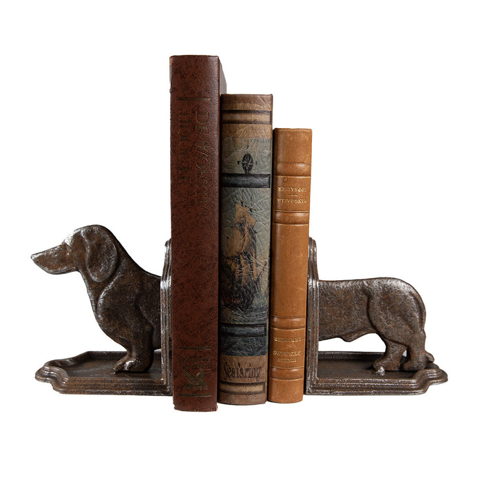 Clayre & Eef Boekensteunen Set van 2 Hond Teckel 23x8x13 cm Bruin