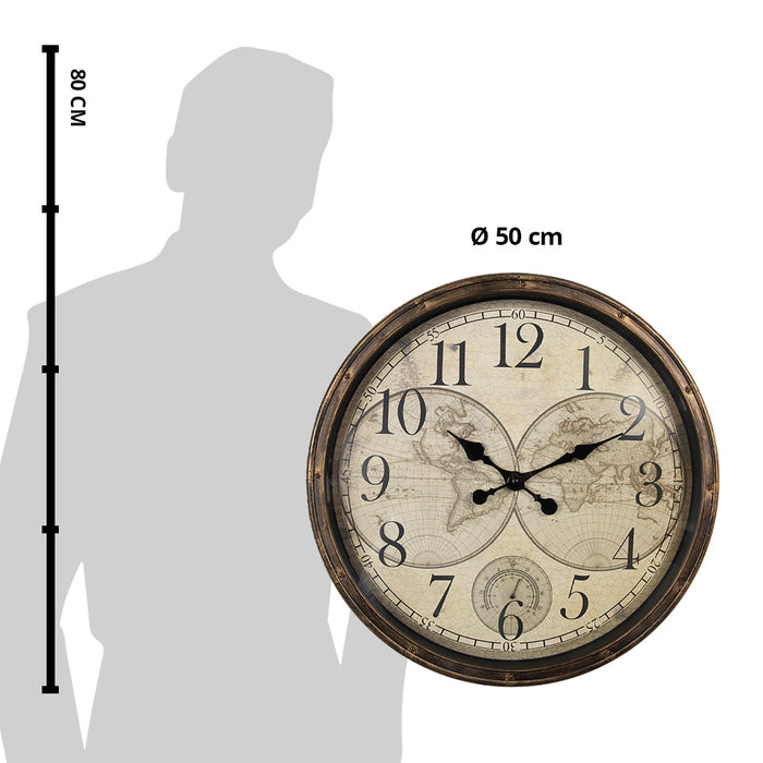 Clayre & Eef Wandklok Ø 50x5 cm Bruin Beige Kunststof Wereldkaart