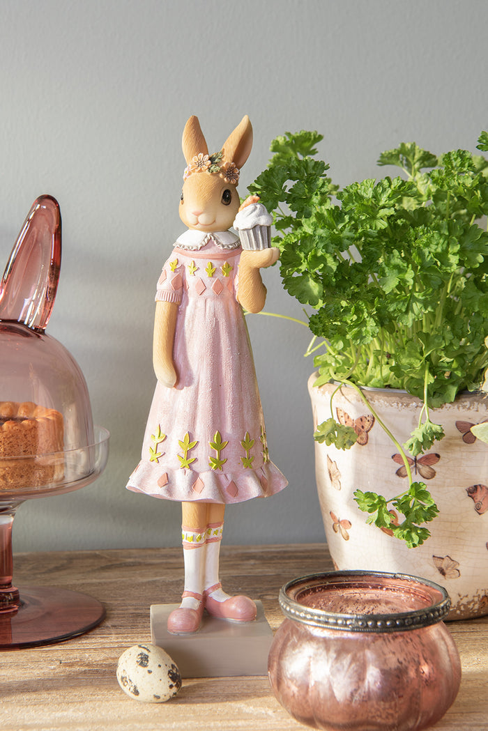 Clayre & Eef Beeld Konijn 28 cm Bruin Roze Polyresin