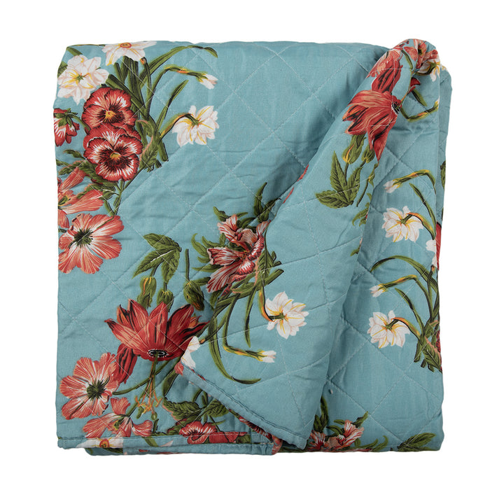 Clayre & Eef Bedsprei 240x260 cm Blauw Roze Katoen Bloemen