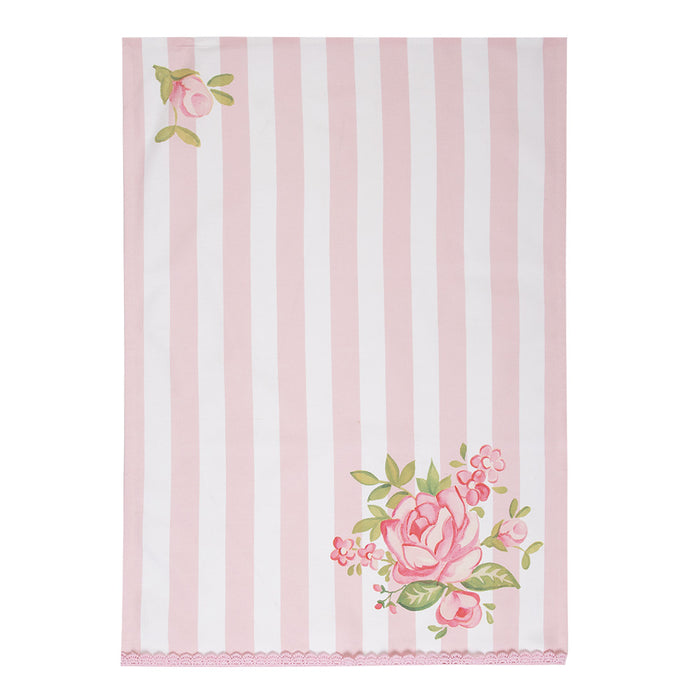 Clayre & Eef Theedoek 50x70 cm Roze Katoen Rozen