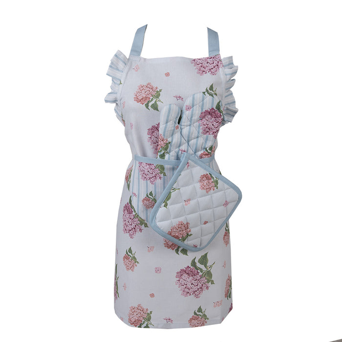 Clayre & Eef Kind Ovenwant 12x21 cm Blauw Roze Katoen Hortensia